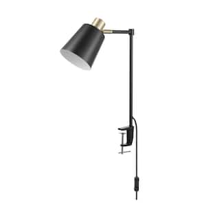 Lex 19 in. Black with Gold Accents Clamp-On Desk Lamp