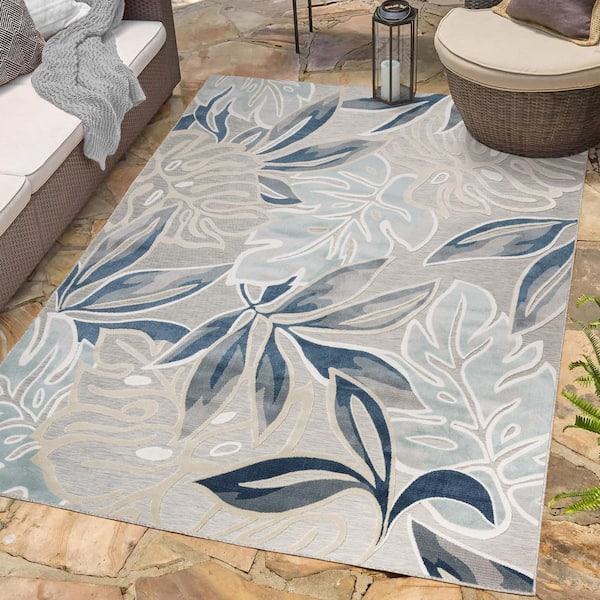 Tara Tally Blue 8 ft. x 10 ft. Floral Indoor/Outdoor Area Rug