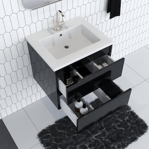 Salt 24 in. W x 20 in. D Bath Vanity in Glossy Black with Acrylic Vanity Top in White with White Basin