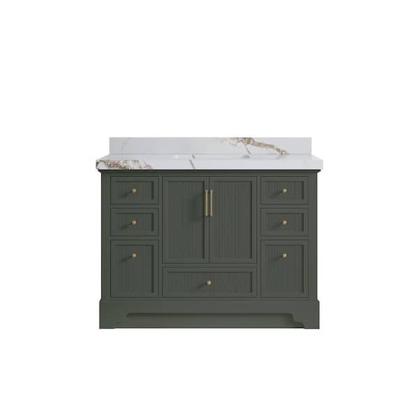 Willow Collections Alys 48 in. W x 22 in. D x 36 in. H Single Sink Bath Vanity in Pewter Green with 2 in. Calacatta Gold Quartz Top