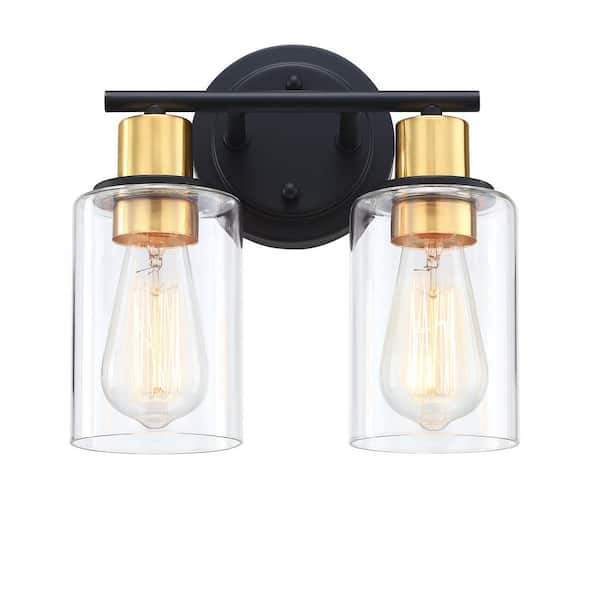 Hukoro GLA 10.44 in. 2-Light Multicolored Black Gold Vanity Light ...