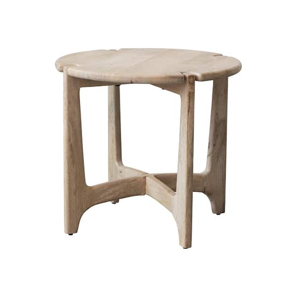 Storied Home 21.5 in. Bleached Finish Round Mango Wood End Table with Interlocking Base