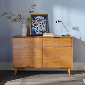 Sloane Mid-Century Modern Caramel 6-Drawer 52 in. Solid Wood Dresser