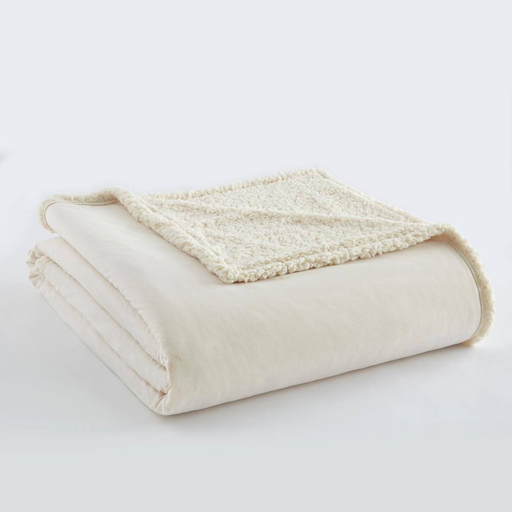 Ivory Micro Flannel Reversible High Pile Fleece Blanket