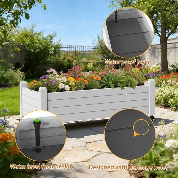 White Plastic Rectangular Plant Stand with Drain Hole and Water