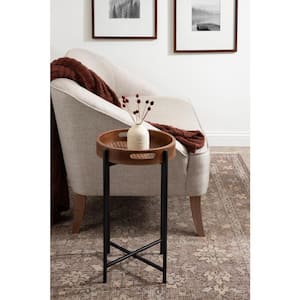 Smita 13.75 in. Walnut Brown Round Solid Wood End Table