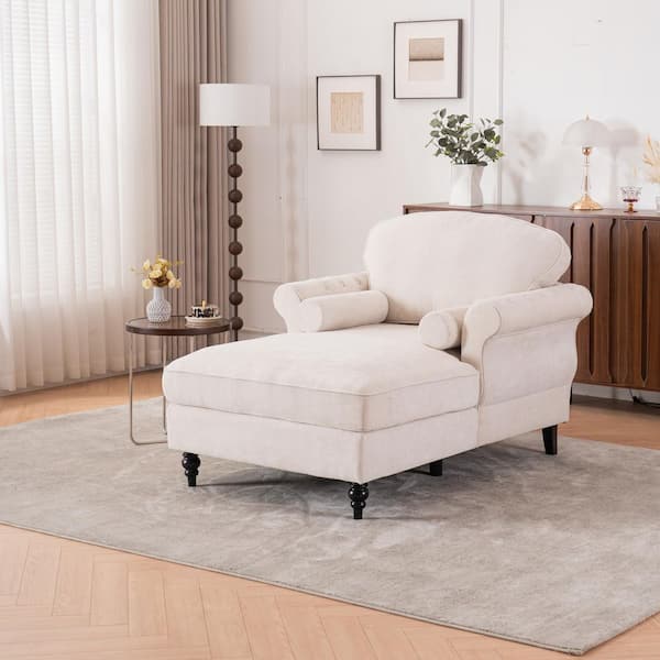 Lazario Modern 43.3 in. Wide Seat Beige Chenille Upholstered Twin Sofa Bed with Pillows, Solid Wood Legs