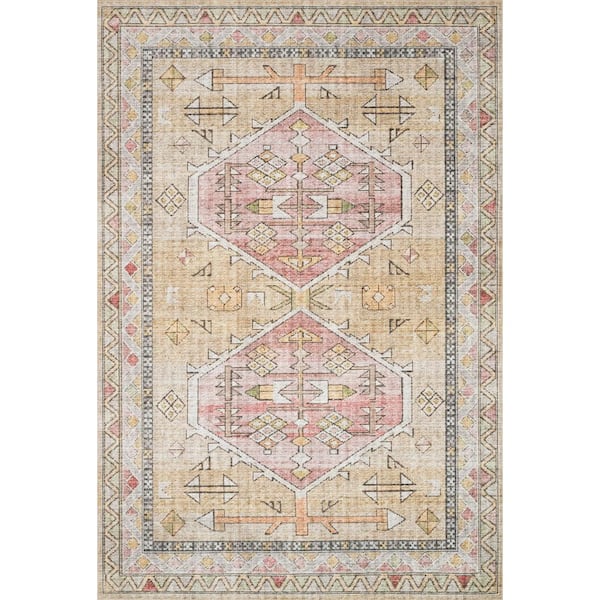 Loloi Skye Gold/Blush 2 ft. 6 in. x 7 ft. 6 in. Printed Boho Vintage Runner Rug