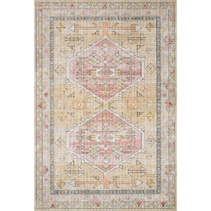 Skye Gold/Blush 8 ft. x 8 ft. Round Printed Distressed Oriental Area Rug