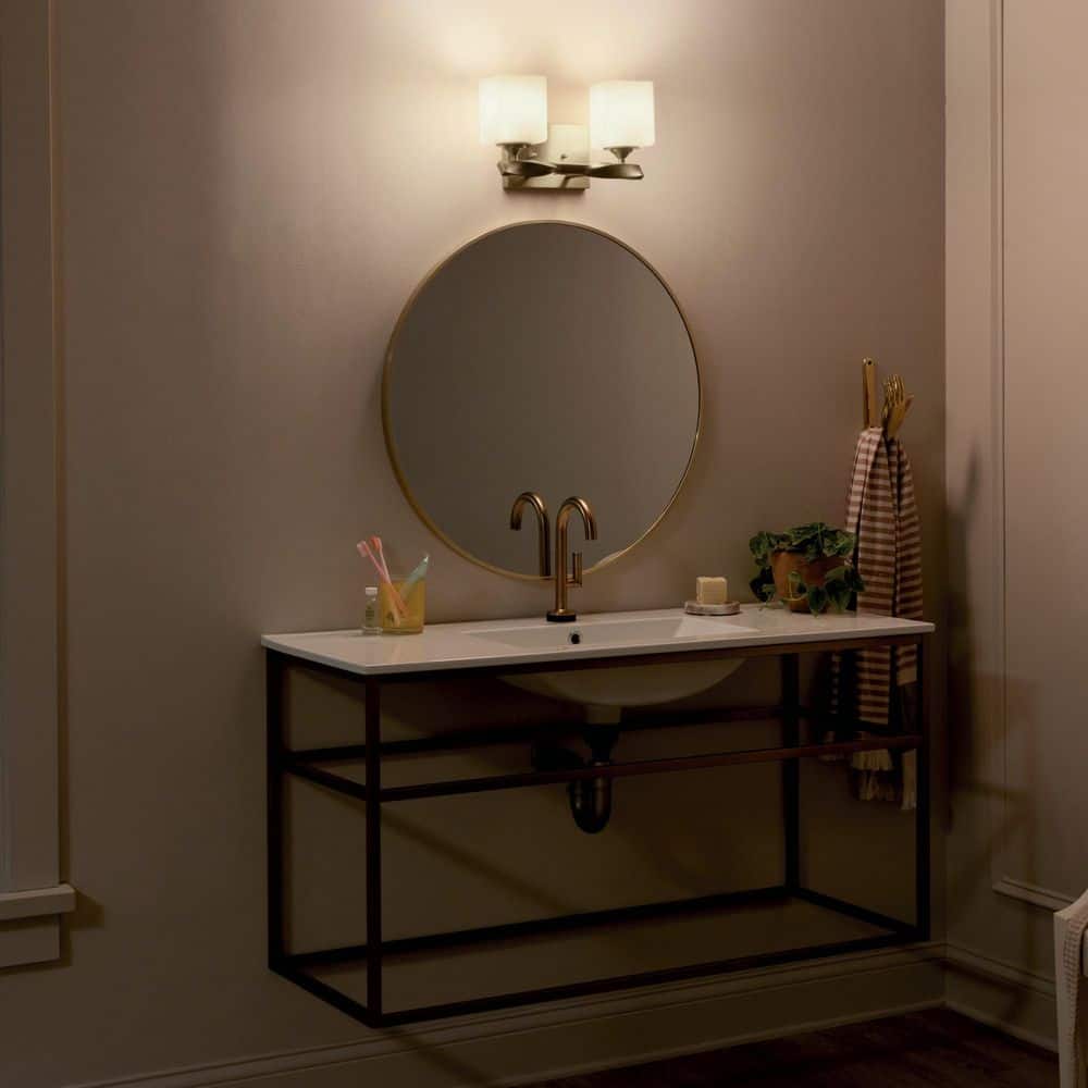 Champagne Bronze 2-Light Vanity with Satin Etched Opal Glass