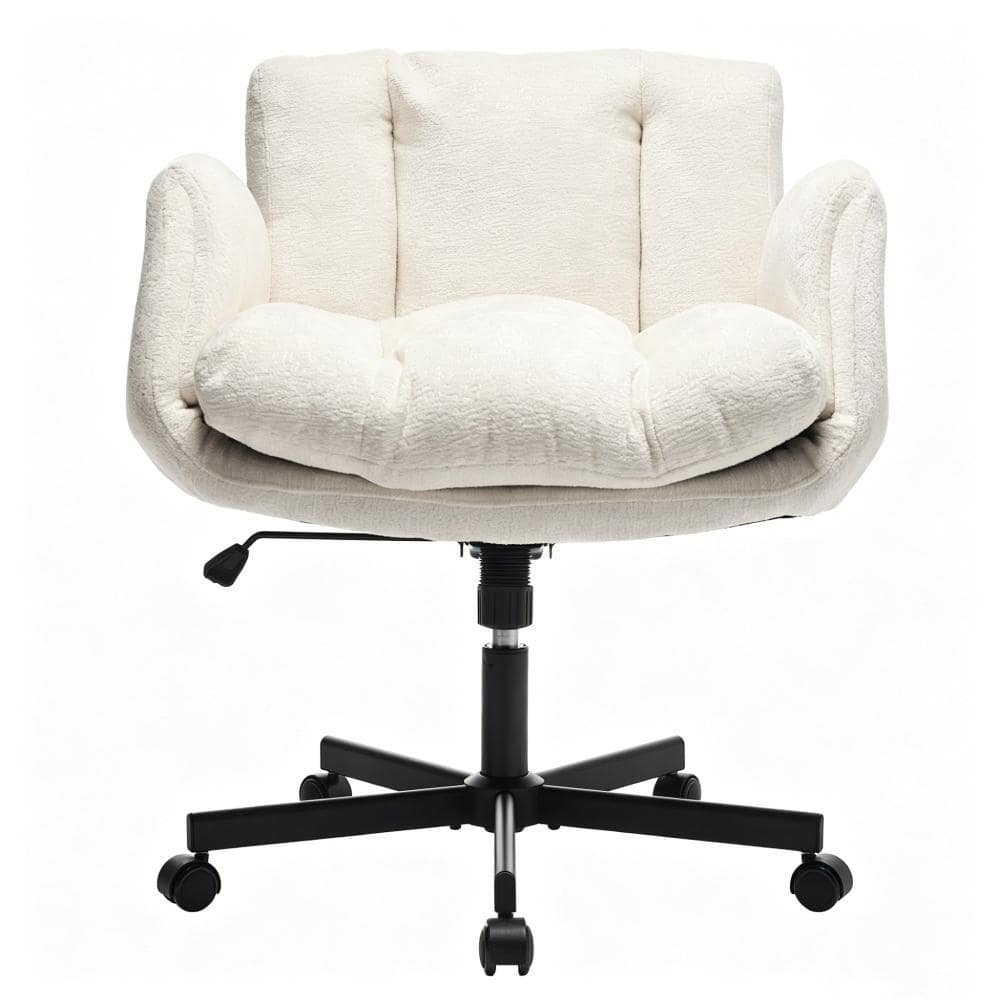 Cream Chenille Gaming Chair with Adjustable Height, 360° Swivel & Convertible Armrests durable construction