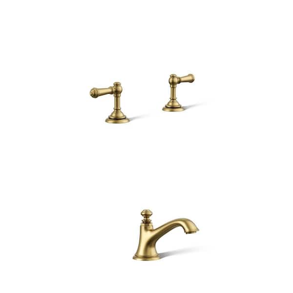 Artifacts Bathroom Sink Faucet Spout with Bell Design and Lever Handles in Vibrant Brushed Moderne Brass