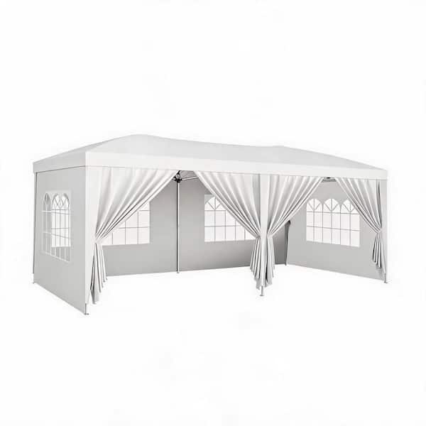 Heavy Duty White 10x20 ft.Pop Up Canopy Tent with 6 Removable Sidewalls,Easy Up Commercial Canopy Tents