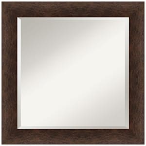 Warm Walnut 25 in. x 25 in. Beveled Casual Square Wood Framed Wall Mirror in Brown