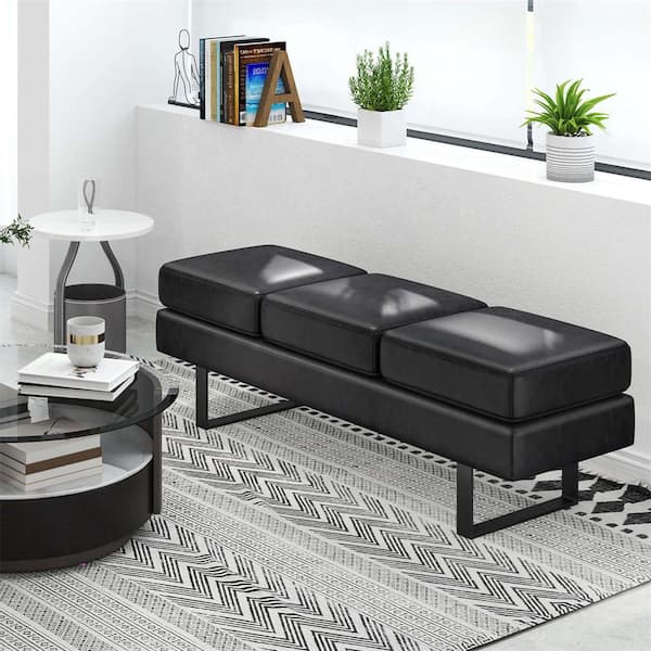 Black 59 in. Bedroom Bench with Metal Frame Leg Upholstered Reception Bench
