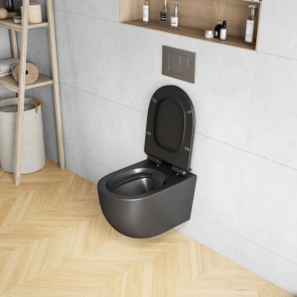 Hampton 2-Piece 0.8/1.6 GPF Elongated Wall Hung Toilet with Concealed In-Wall Toilet Tank (Seat Included), Matte Black