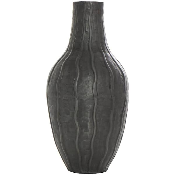 Litton Lane 16 in. Black Snakeskin Inspired Metal Decorative Vase with Dimensional Wavy Accents