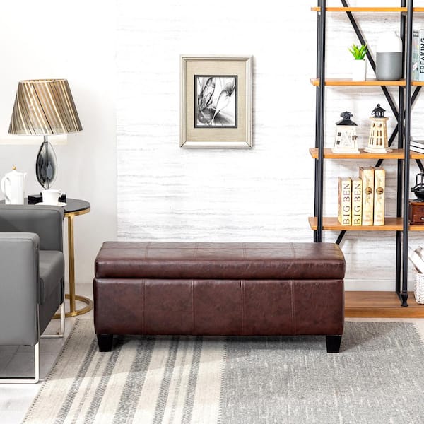Medora Espresso Faux Leather Lift-Top Storage Ottoman Bench