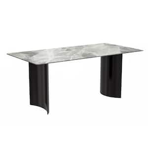 Zara Modern Light Grey Sintered Stone 71 in. Tabletop 4 Legs Dining Table Seats 8