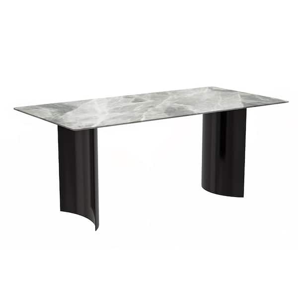 Leisuremod Zara Modern Light Grey Sintered Stone 71 in. Tabletop 4 Legs Dining Table Seats 8