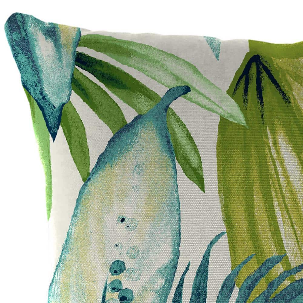 Seneca Caribbean Turquoise Leaves Square Outdoor Throw Pillow Set