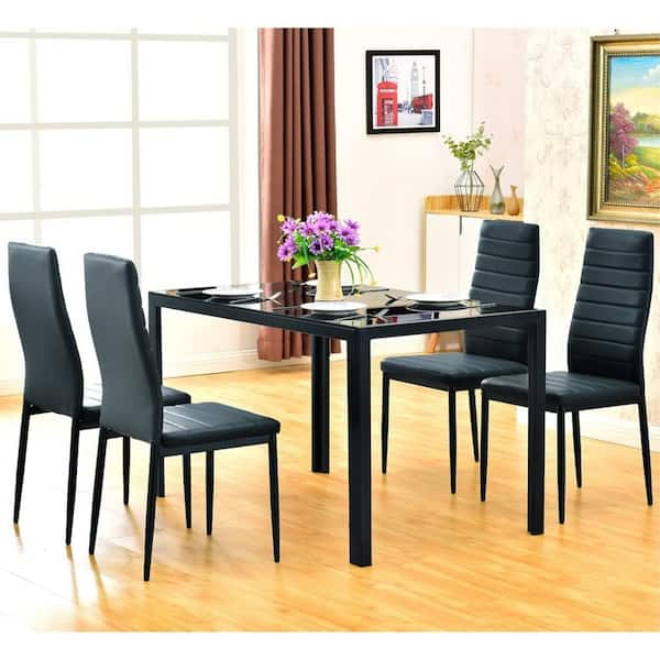 YOFE 47.25 in. L Rectangle Black Glass Dining Table with Metal