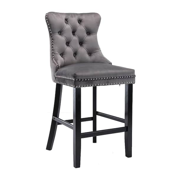 FORCLOVER Gray Velvet Upholstered Dining Side Chairs with Rivet