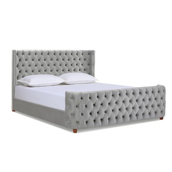 Jennifer Taylor Brooklyn King Bed Frame with Headboard & Footboard, Opal Gray Velvet