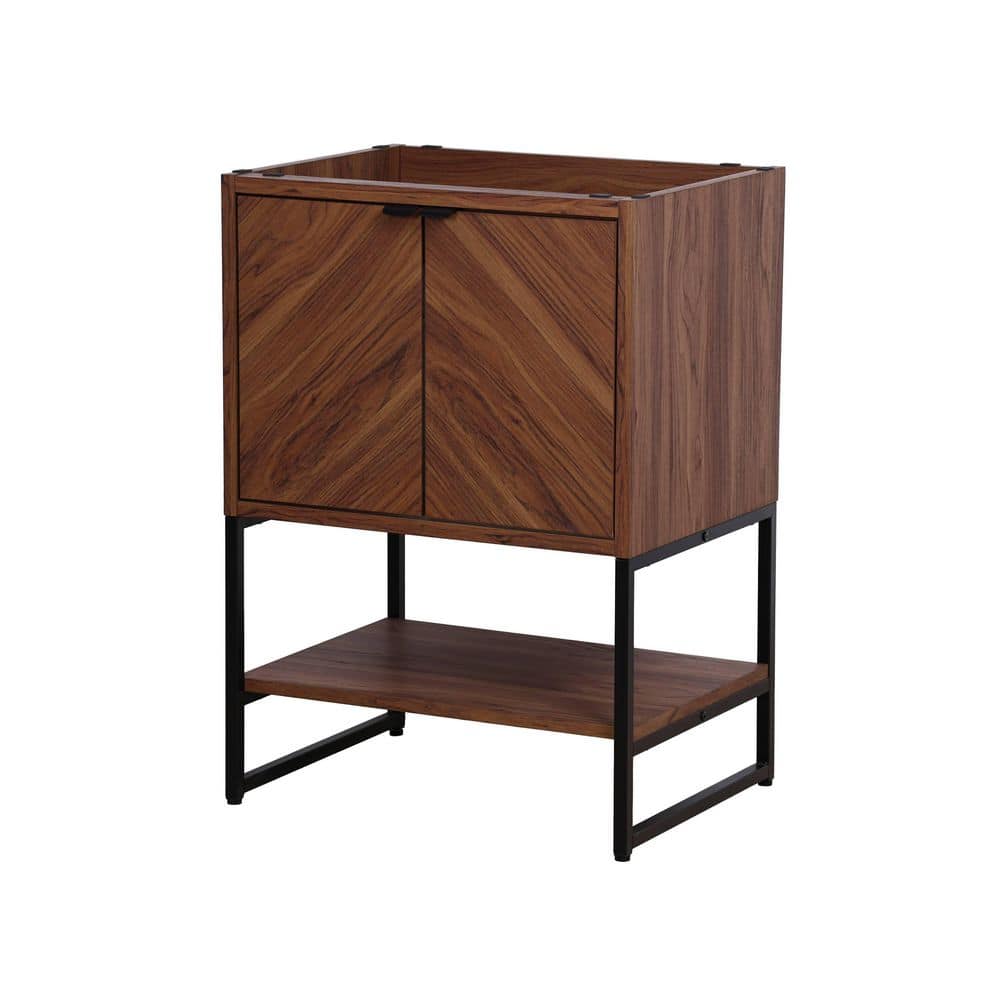 Juhl 23.5 in. W x 18 in. D x 33 in. H Chevron-Front Modern Minimalist 2-Shelf Bath Vanity Cabinet without Top in Walnut price history on PriceWatchPro