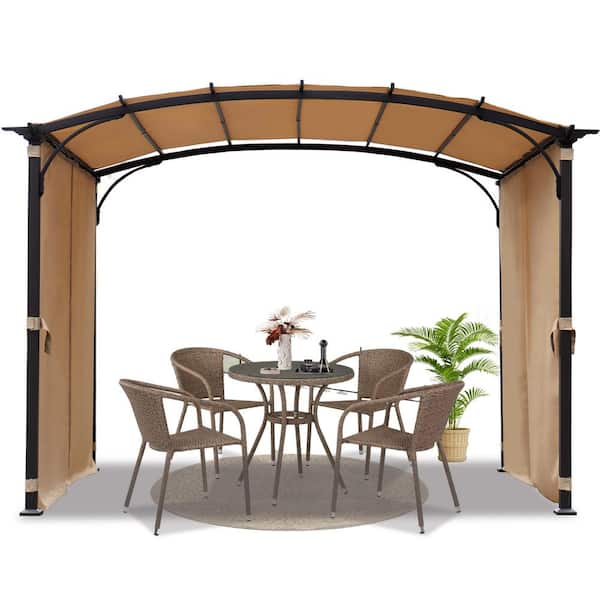 Sudzendf 9 ft. x 11 ft. Beige Outdoor Retractable Shade Canopy Arched Gazebo with Adjustable Waterproof Sun Shade