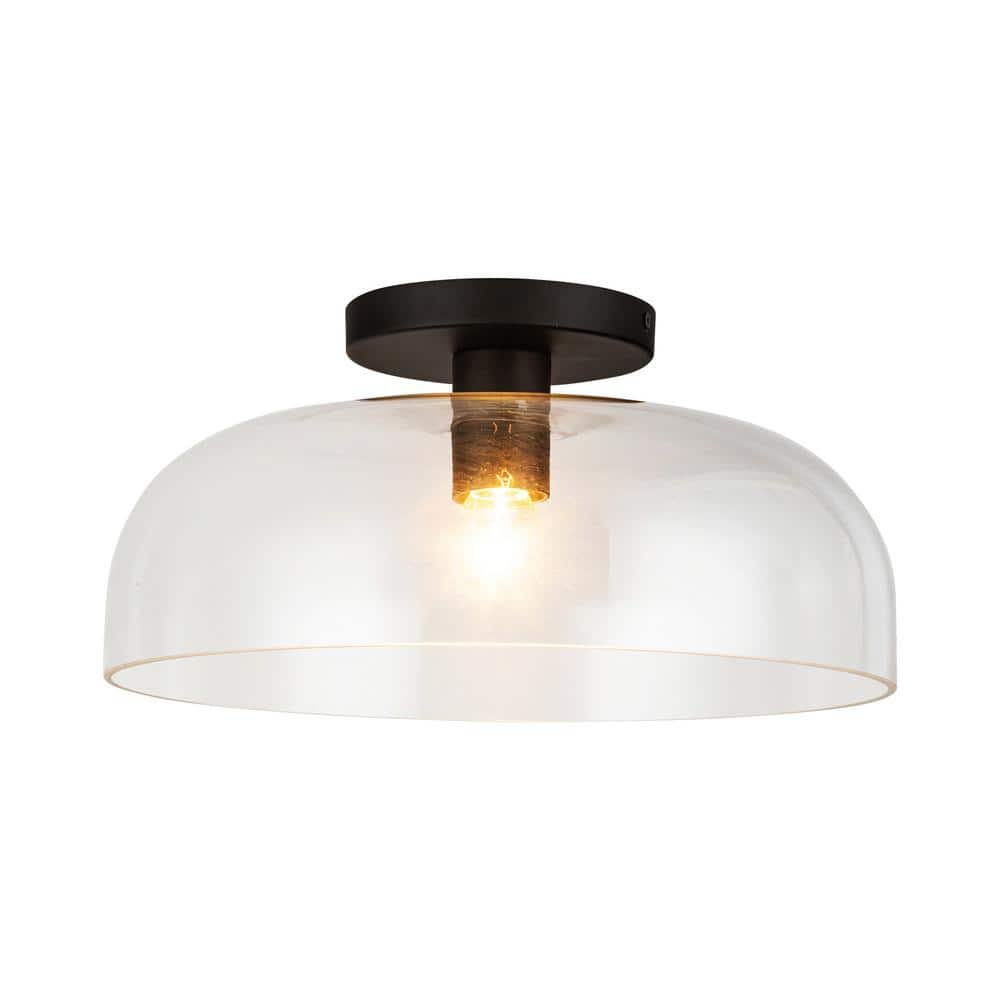 Sylvia 12 in. 1 Light 60-Watt Matte Black/Clear Glass Semi-Flush Mount price history on PriceWatchPro