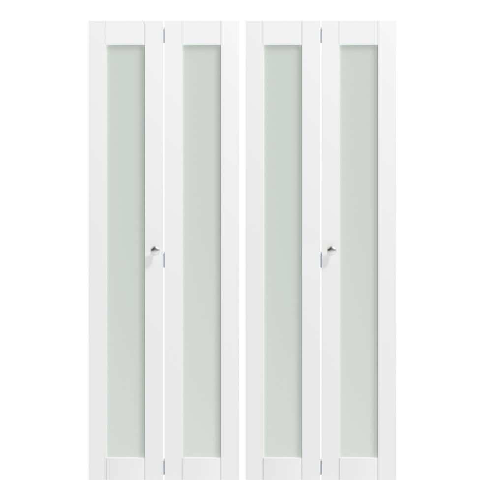 Tenoner 48 In X 80 In Double Doors White Frosted Glass Mdf Single Glass Panel Bi Fold Doors