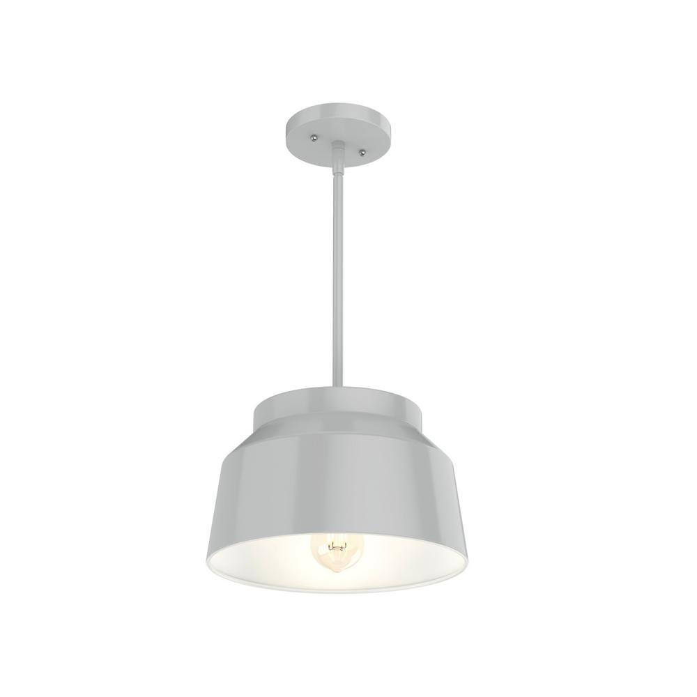 Mid-Century Modern Dove Grey Aluminum Pendant Light with Glass Shading