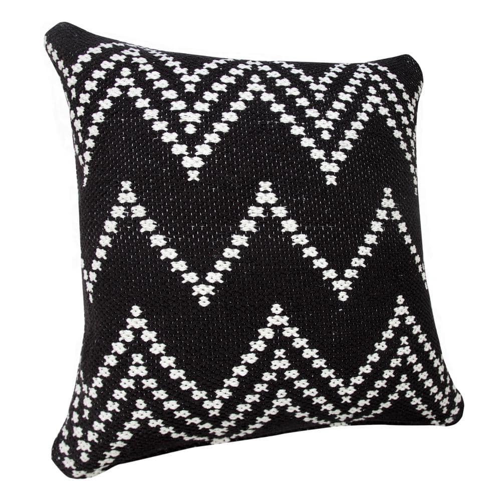 Sevita 20" Square Modern Woven Chevron Throw Pillow - Black/White