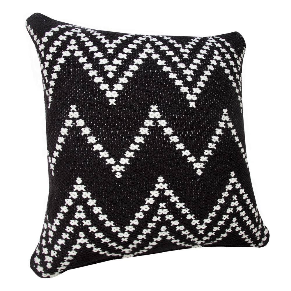 Sevita 20" Square Modern Woven Chevron Throw Pillow - Black/White