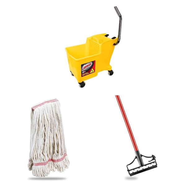 Commercial Mop Bucket and Wringer, String Mop Head, and 60 in. Steel Mop Handle Combo
