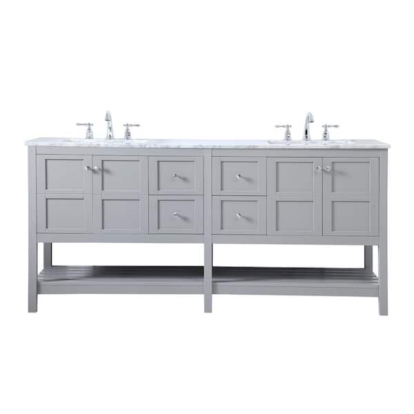 Unbranded Timeless Home Jesse 72 in. W x 22 in. D x 34 in. H Double Bathroom Vanity in Gray with Carrara White Marble