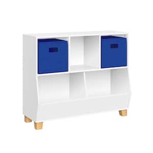 Kids Catch-All 35 in. White Multi-Cubby Toy Organizer and 2 Blue Bins