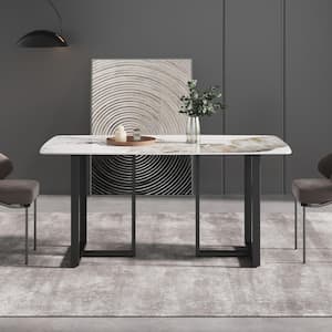63 in. Pandora Modern Sintered Stone Rectangle Top 2 Black Trestle Dining Table (Seats 6)