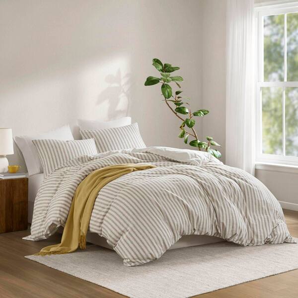 Cora 3-Piece Tan Striped Linen Queen Duvet Set MP12-8716 - The