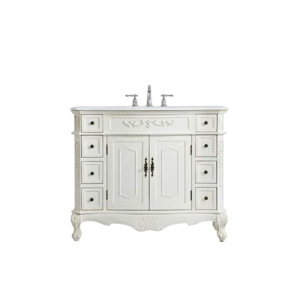 Unbranded Simply Living 42 in. W x 21 in. D x 36 in. H Bath Vanity in Antique White with Ivory White Engineered Marble