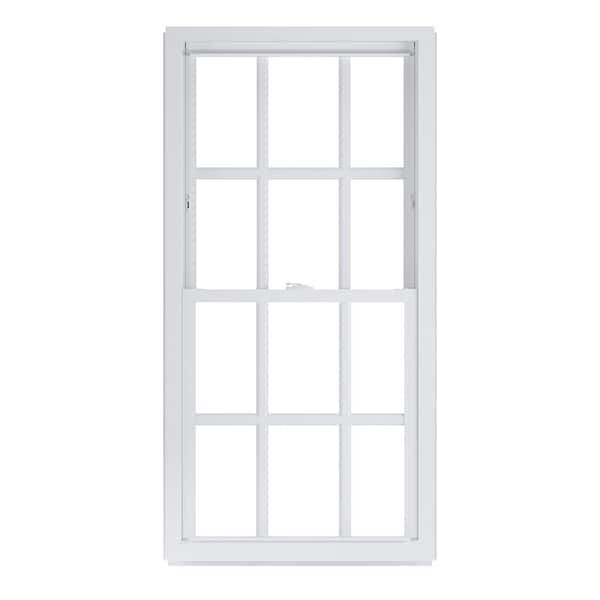 American Craftsman 28 in. x 54 in. 50 Series Low-E Argon SC Glass Double Hung White Vinyl Replacement Window with Grids, Screen Incl