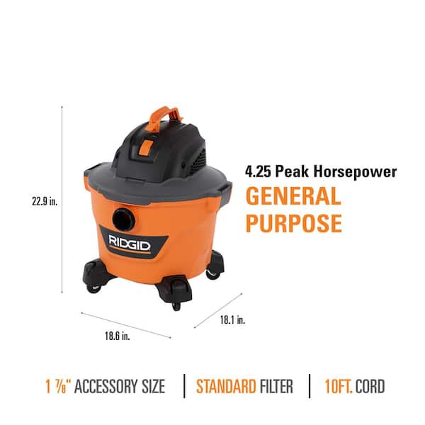 RIDGID HD09001 9 Gal. 4.25-Peak HP NXT Wet/Dry Shop Vacuum with Filter,  Hose and Accessories –
