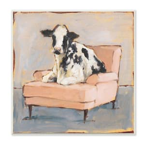 12 in. x 12 in. "Sweet Baby Calf on a Pink Couch Neutral Color Painting" by Ethan Harper Wood Wall Art