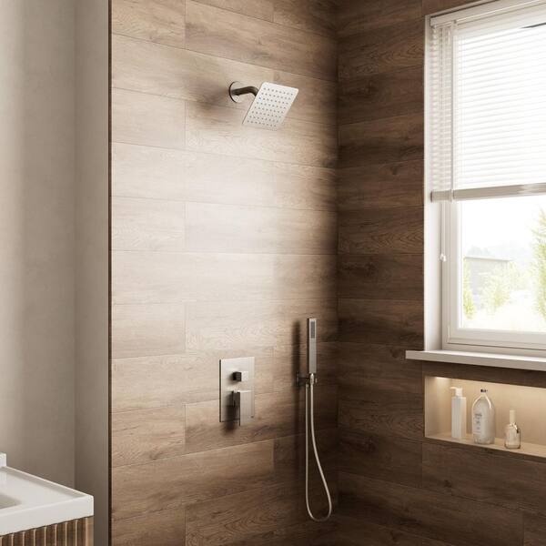 Crozet 2-Spray Wall Mount Rain Shower Head and Handheld Shower Faucet 1.8 GPM in Brushed Nickel (Valve Included)