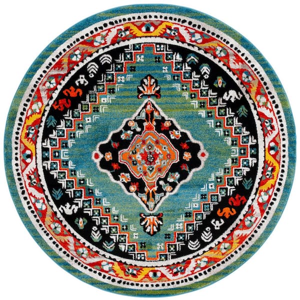 Vintage Hamadan 7 ft. x 7 ft. Green/Black Overdyed Border Round Area Rug