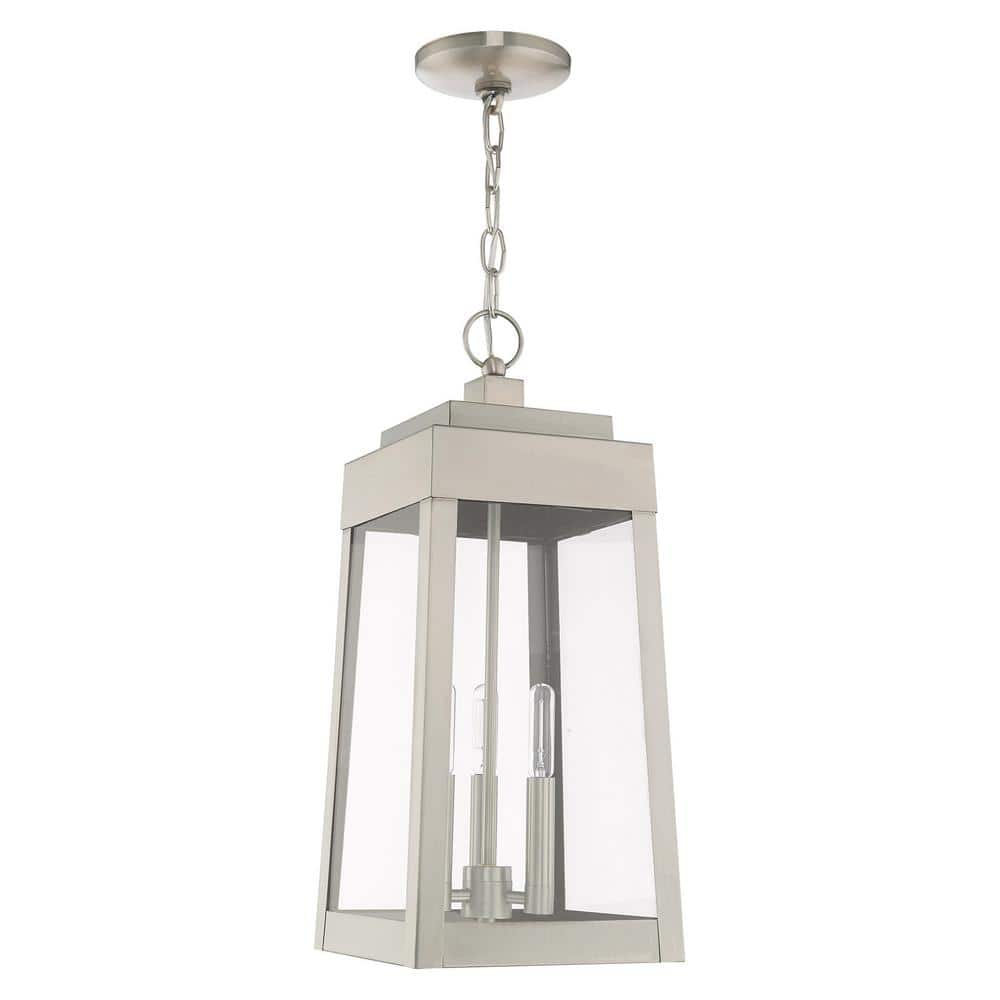 Oslo Brushed Nickel 3-Light Indoor/Outdoor Pendant with Clear Glass