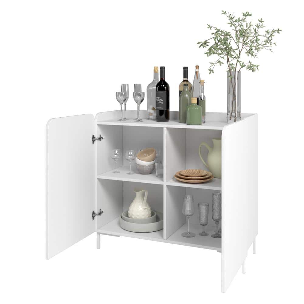 Bogardus White Mid-Century Modern Accent Cabinets Set of 2 with Metal Legs