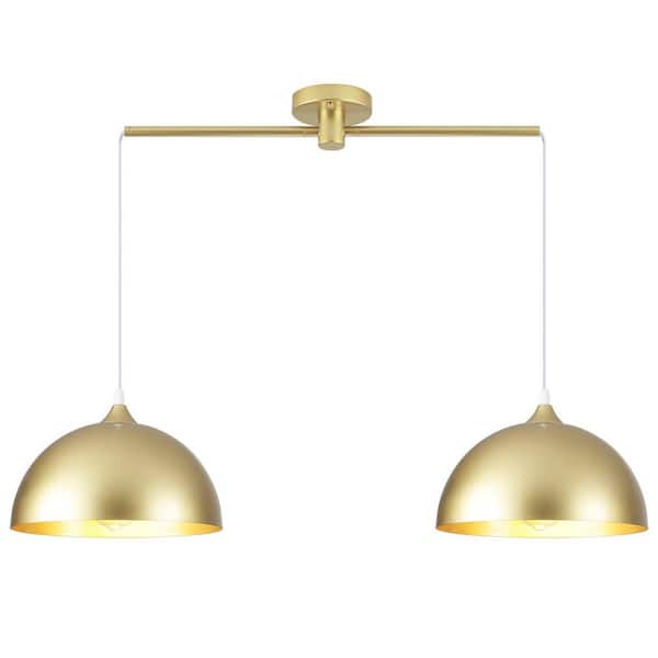 2-Light Gold Hanging Pendant Design Chandelier Light Fixture with Metal Cover