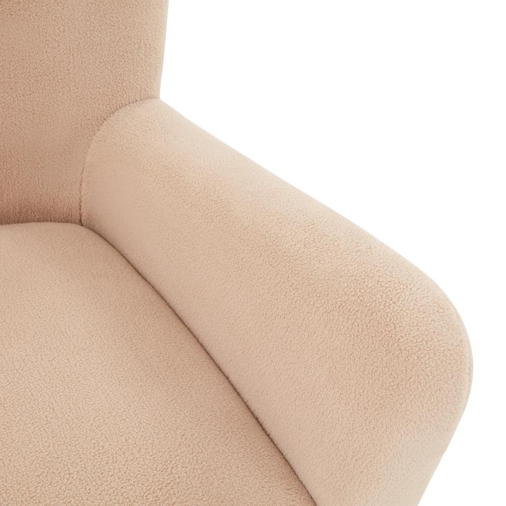 Tan Faux Shearling Accent Chair with Birch Wood Legs